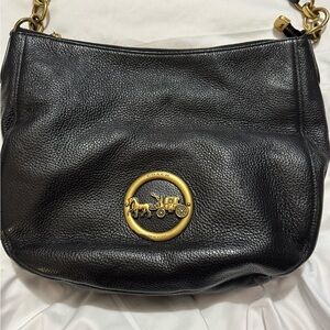 Coach Black Leather Hobo Bag with Gold Accents